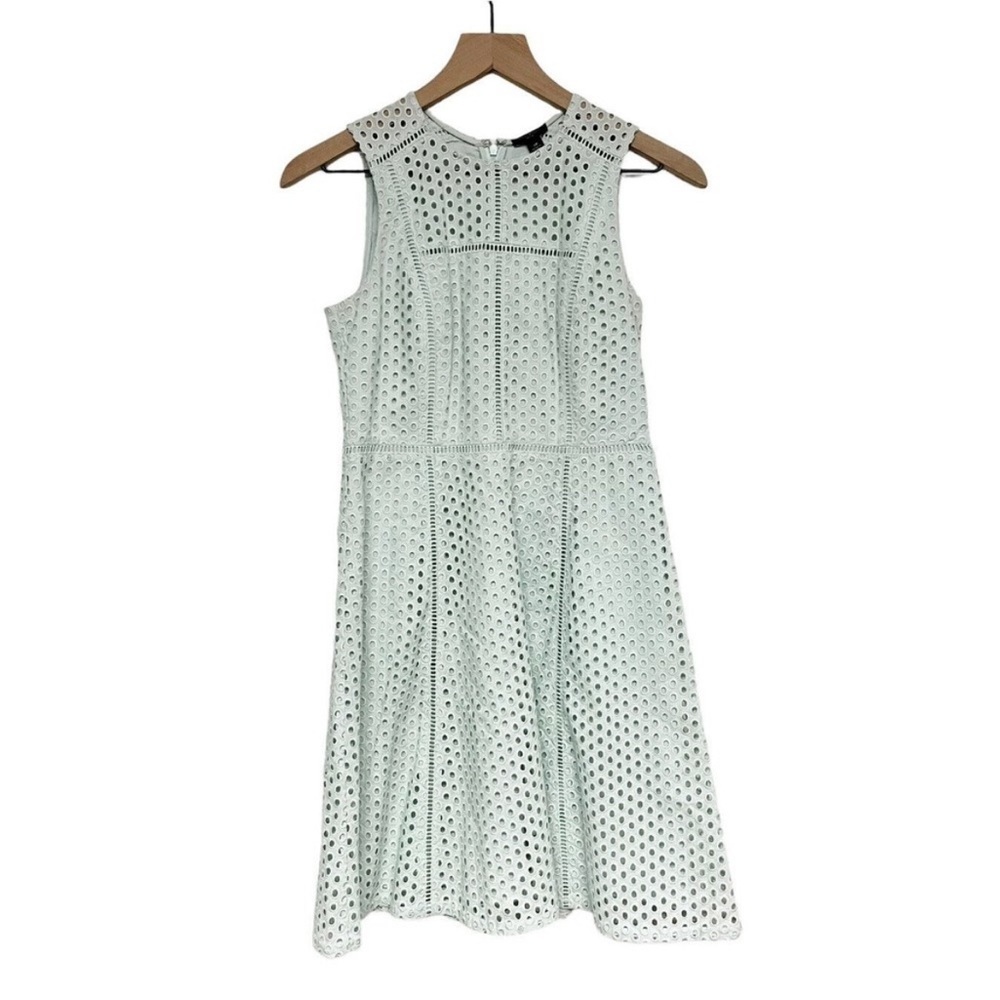 NWT Ann Taylor Dress Mint Green Eyelet Cotton Sleeveless Office Spring Flare 12